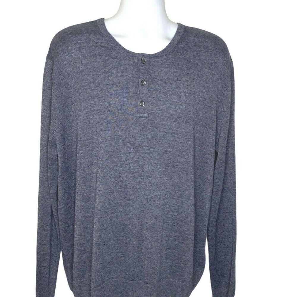 Vince 3 Button Henley Linen Blend Sweater Blue Size XXl Mens Nordstrom